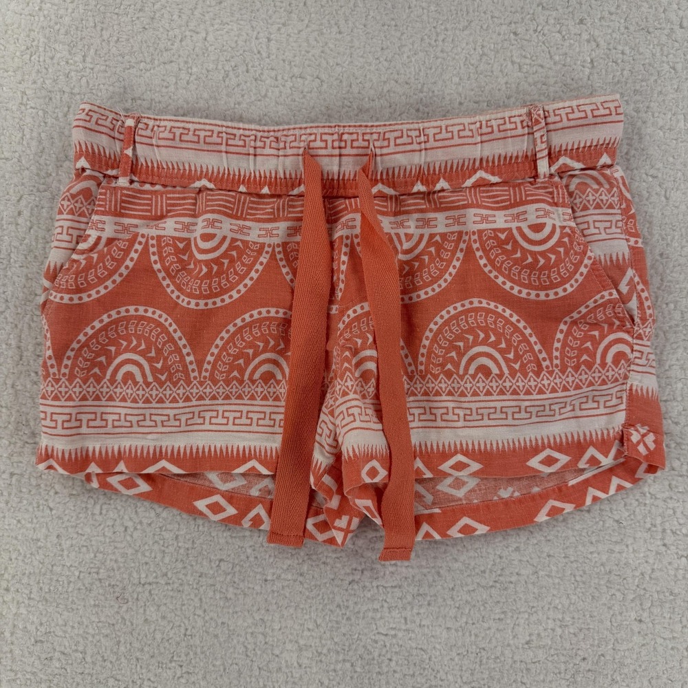 Lagaci Shorts Womens Small Orange Cotton Linen Tribal Print Boho Drawstring